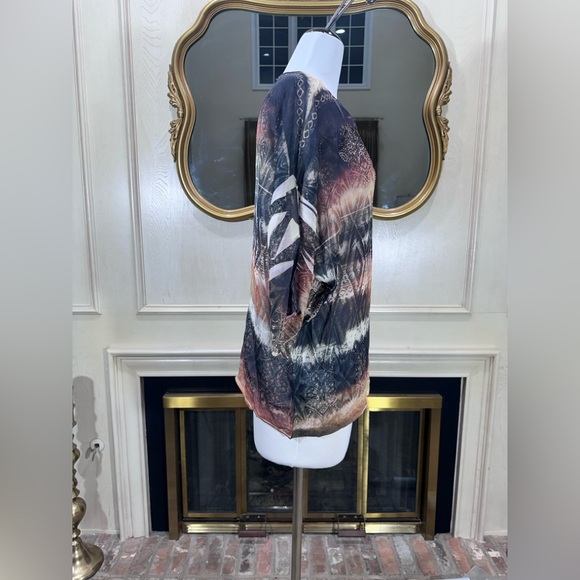 Reba Sheer Embellished Batwing Sleeve Blouse Tunic Top L Made in USA Boho Tribal - Picture 6 of 10